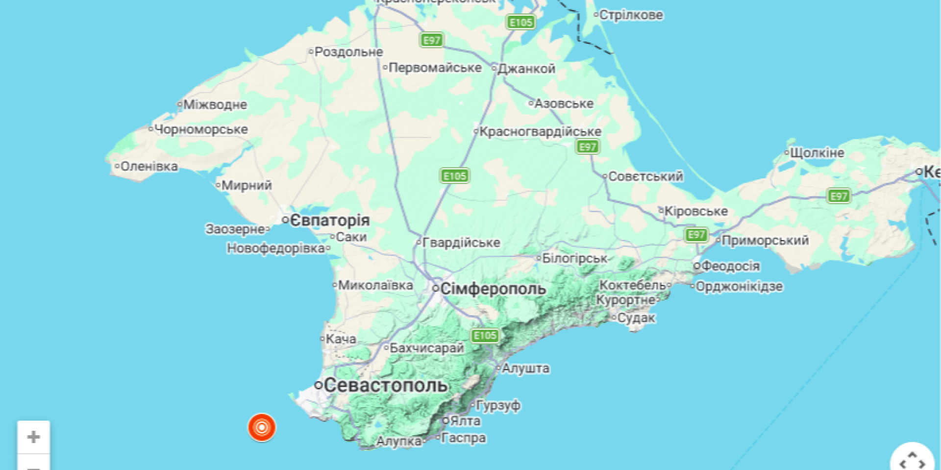 У Чорному морі поблизу Криму стався землетрус магнітудою 3,3