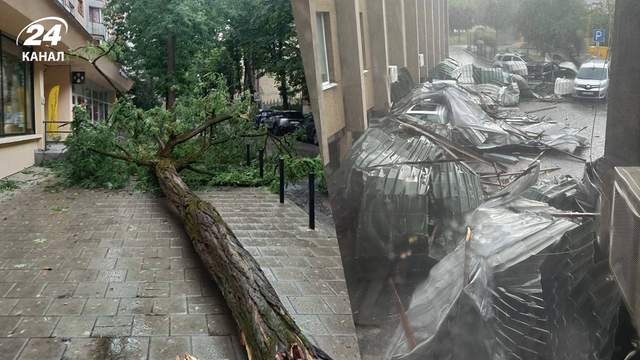 Потужна буря накрила Львів після рекордної спеки: зірвано дахи, повалені дерева